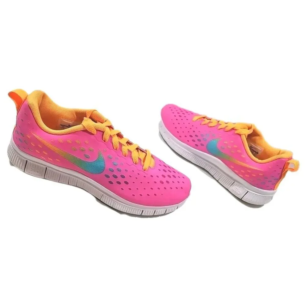 Nike ~Youth 7Y/Woman 8.5~ Pink/Orange Free Express Running Shoes ( 641866-600).